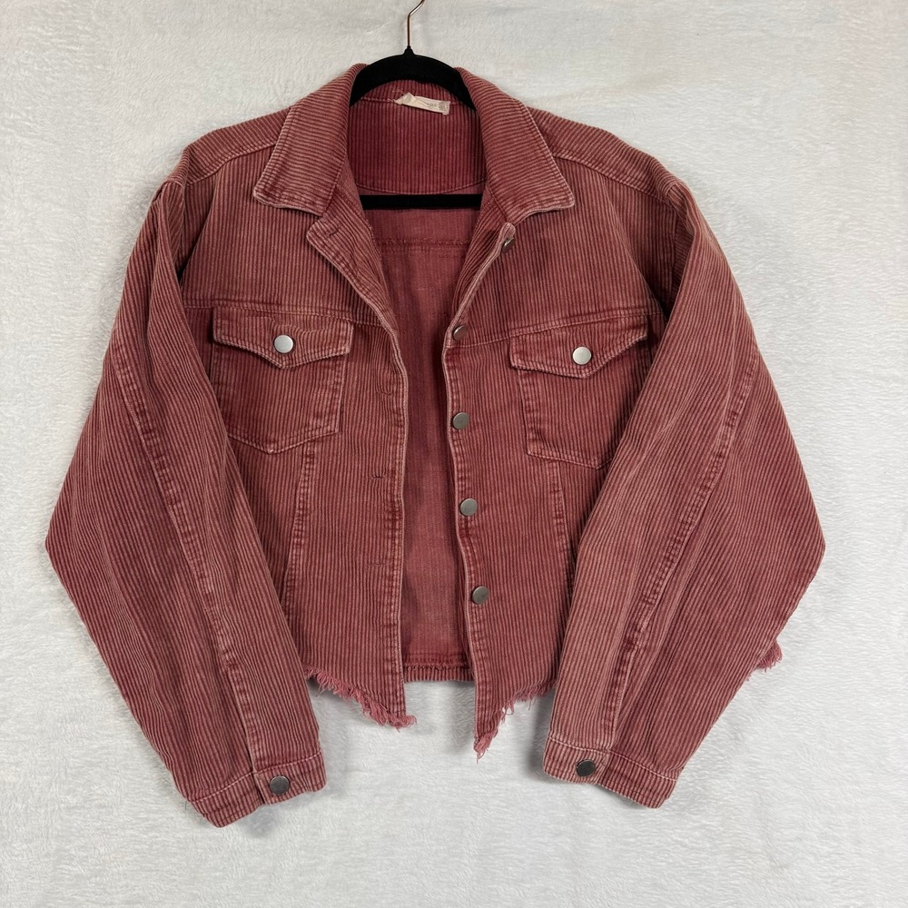 Altar'd State XS Corduroy Crop Jacket Pink Raw Hem Boho Autumn Western Cowgirl